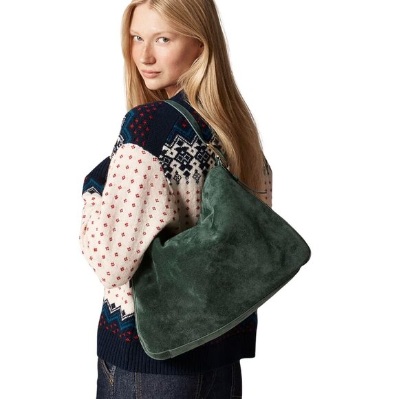 J. CREW Berkeley Shoulder Bag Suede Leather Midnight Forrest $178 NWT - Picture 1 of 8